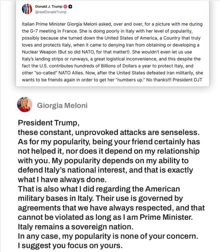 Meloni's reply to Trump