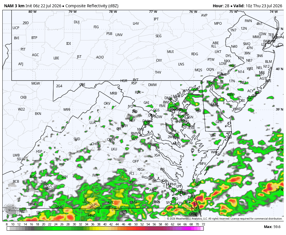July 22 weather radar forecast Thursday
