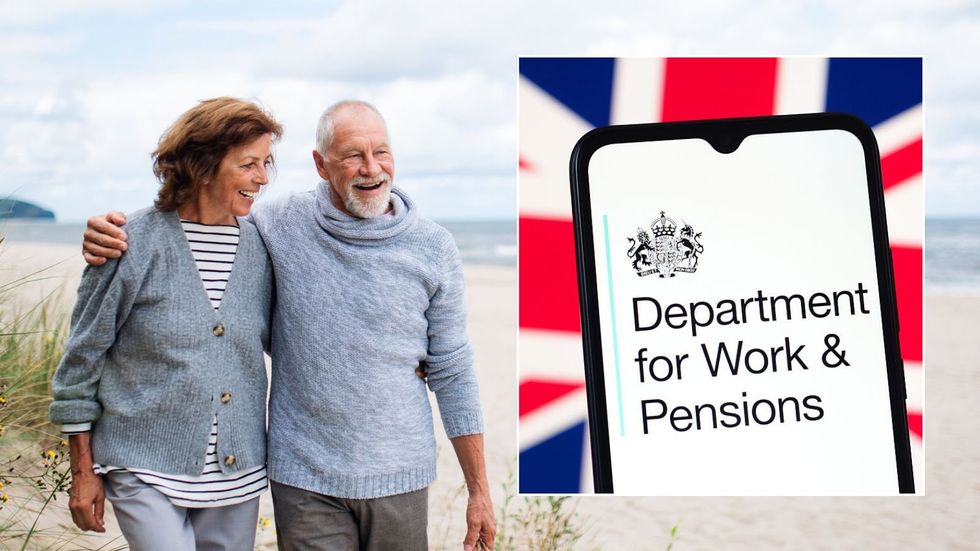 Older couple and DWP logo