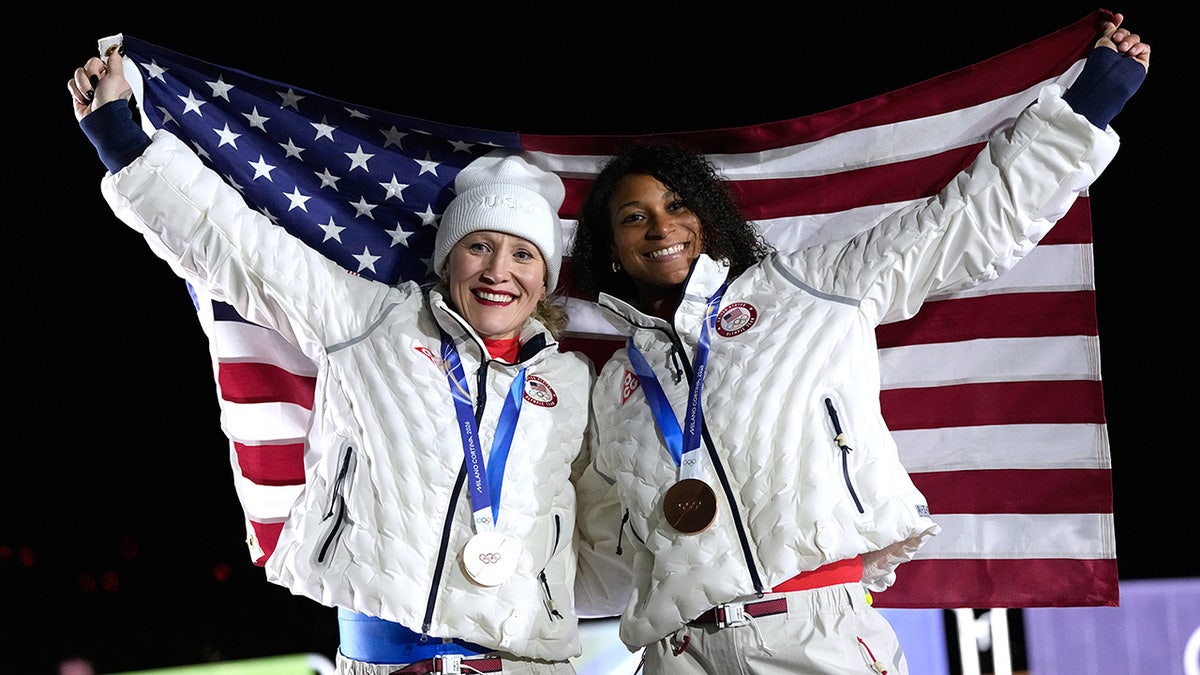 Jasmine Jones and Kaillie Humphries celebrate