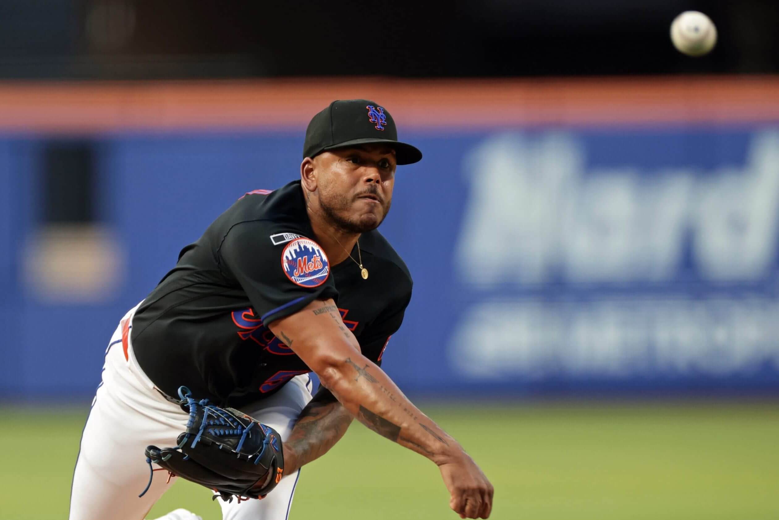 Freddy Peralta #51 of the New York Mets pitches during the second inning against the Chicago Cubs at Citi Field on June 25, 2026 in New York City. 