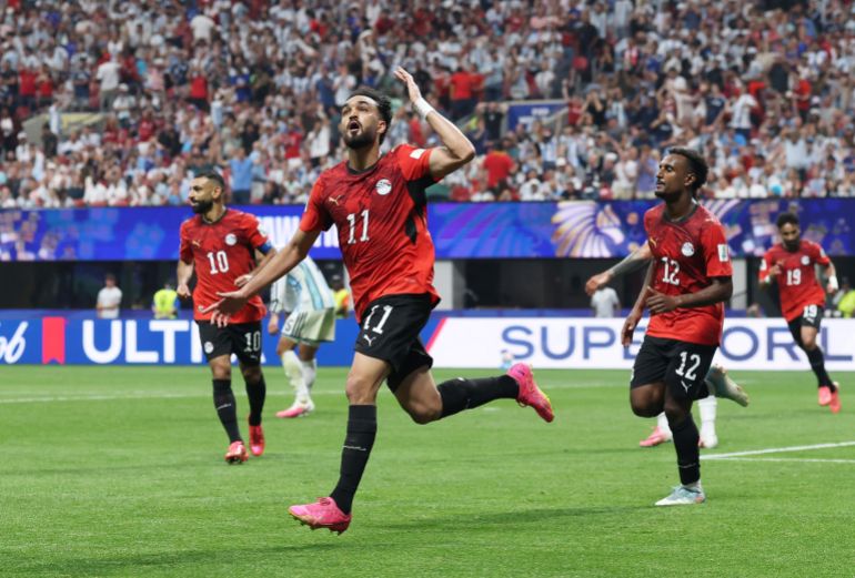 Soccer Football - FIFA World Cup 2026 - Round of 16 - Argentina v Egypt - Atlanta Stadium, Atlanta, Georgia, U.S. - July 7, 2026 Egypt's Mostafa Zico celebrates scoring their second goal REUTERS/Paul Childs