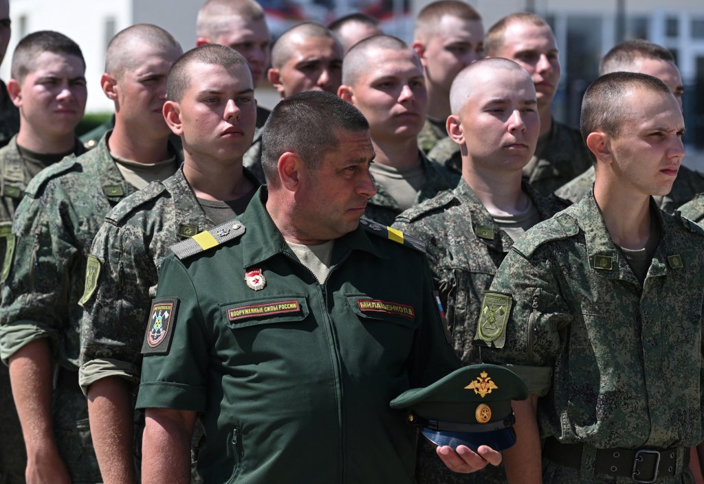 Russian service members at a military skills demonstration in the Rostov region.