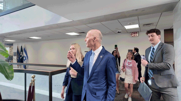 Rick Scott confronted by CodePink over Gaza, Iran and Cuba policies