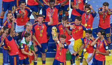 Spain lifting the World Cup 2026 trophy