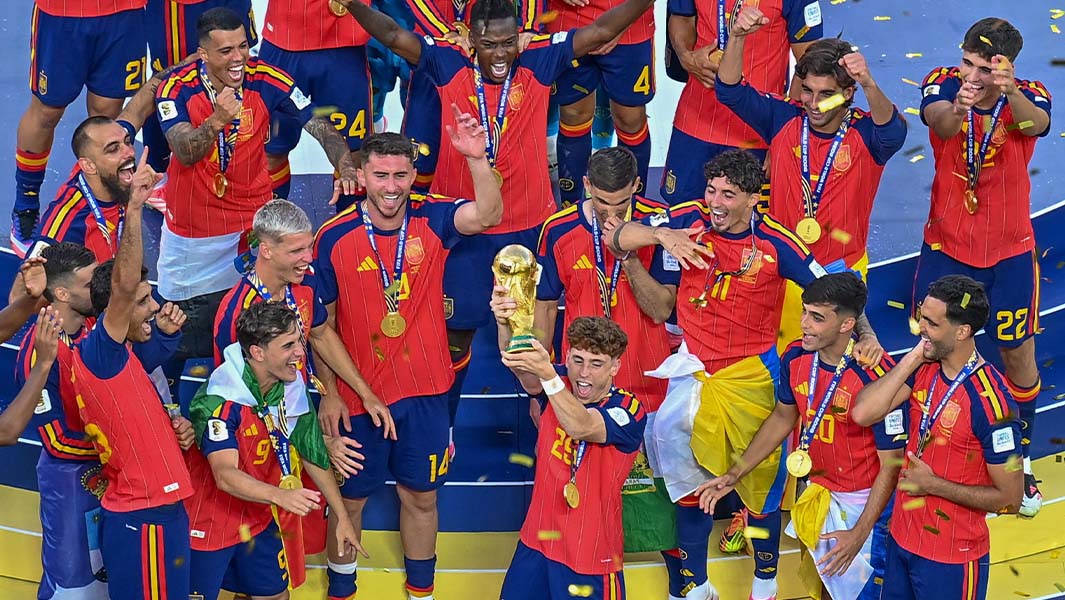 Spain lifting the World Cup 2026 trophy
