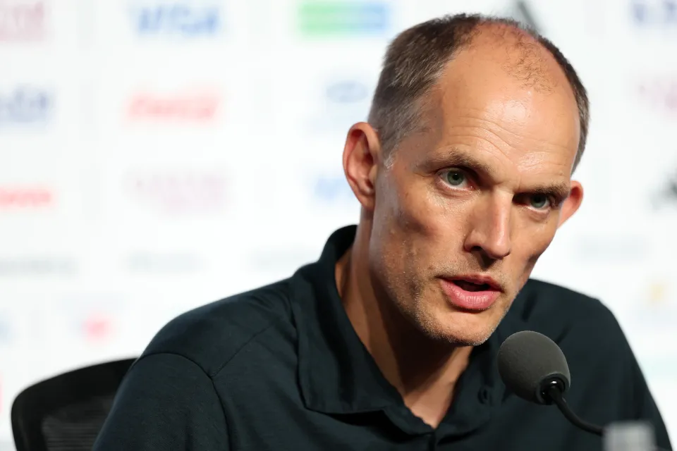 Thomas Tuchel during a press conference after England's defeat to Argentina