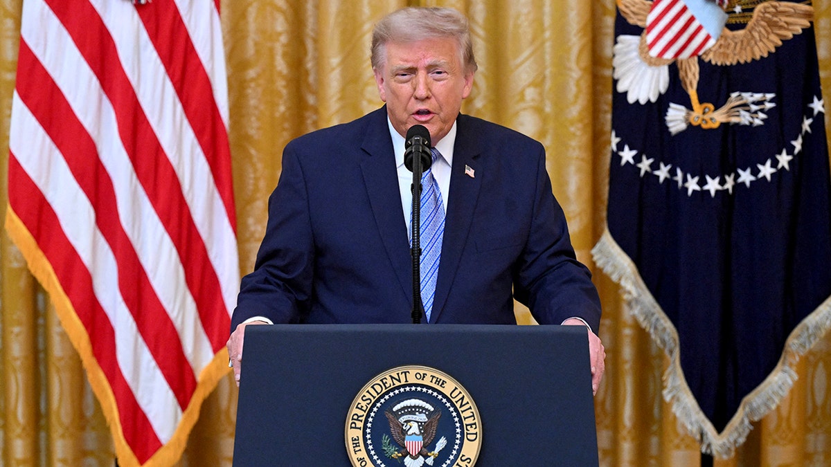 U.S. President Donald Trump addresses the nation from the White House in Washington