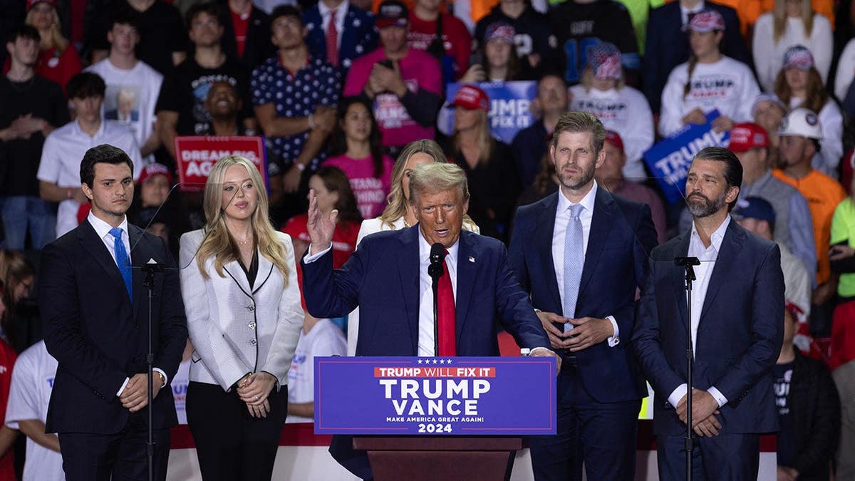 Donald Trump speaks at a rally in Grand Rapids, Michigan.