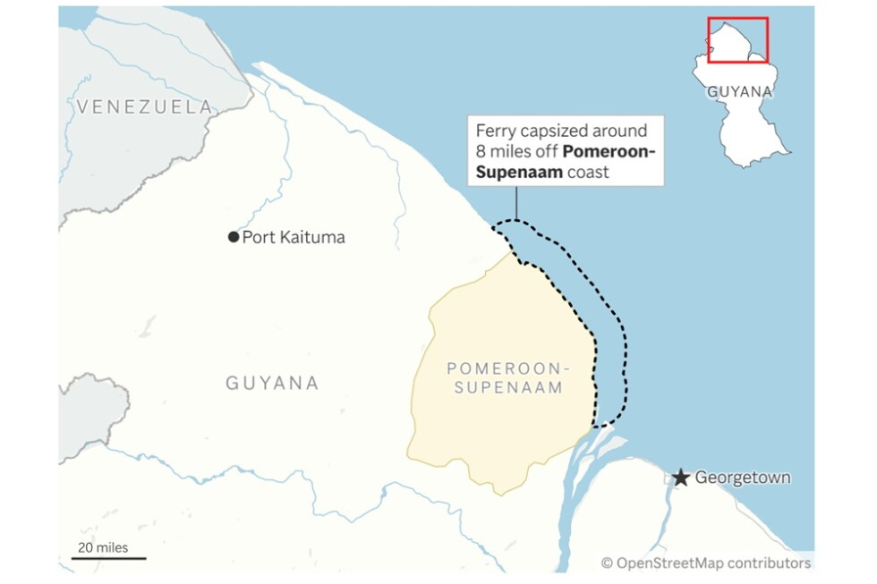 Dozens missing in Guyana after a carrying 133 passengers sinks off the coast