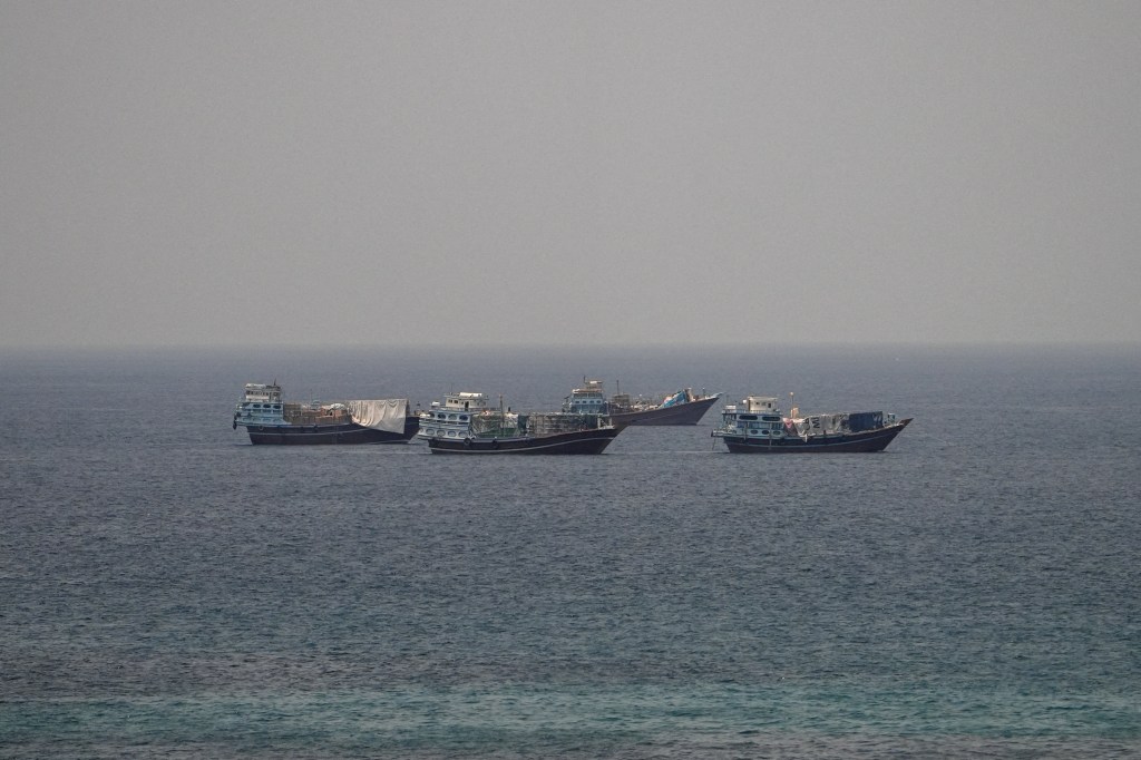 Vessels stopped at the Strait of Hormuz off the coast of Oman on July 1, 2026.