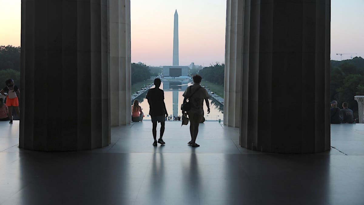 view of the Washington Monument from the Lincoln Memorial on July 3