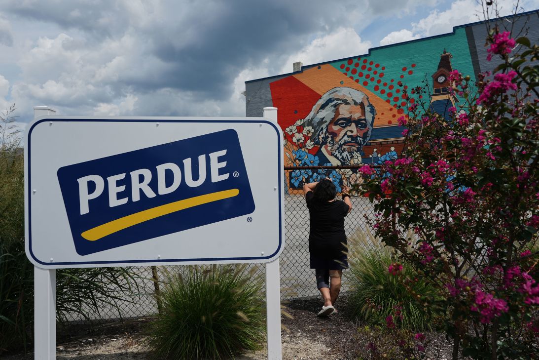 A Honduran woman poses for a portrait outside a Perdue Farms poultry plant in Salisbury, Maryland, where she worked for more than two decades before losing her job last year after her TPS expired.