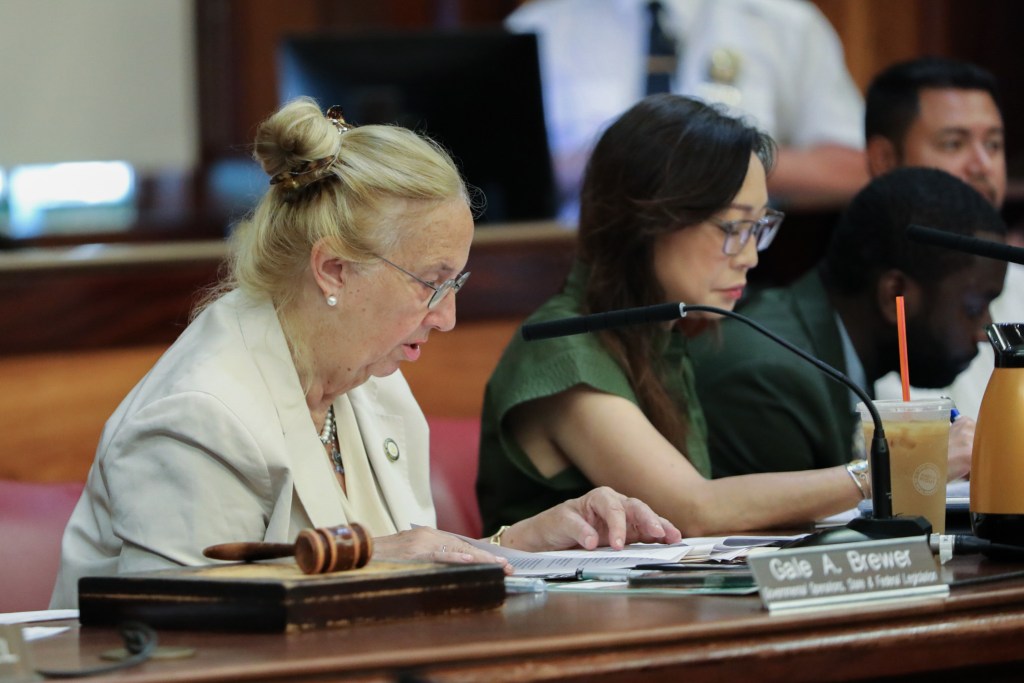 Councilmember Gale Brewer (D-Manhattan) speaks during a City Hall hearing on the new pied-à-terre tax,
