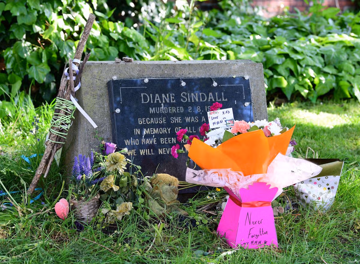 Floral tribute at the Diane Sindall Memorial on Borough Road in Birkenhead