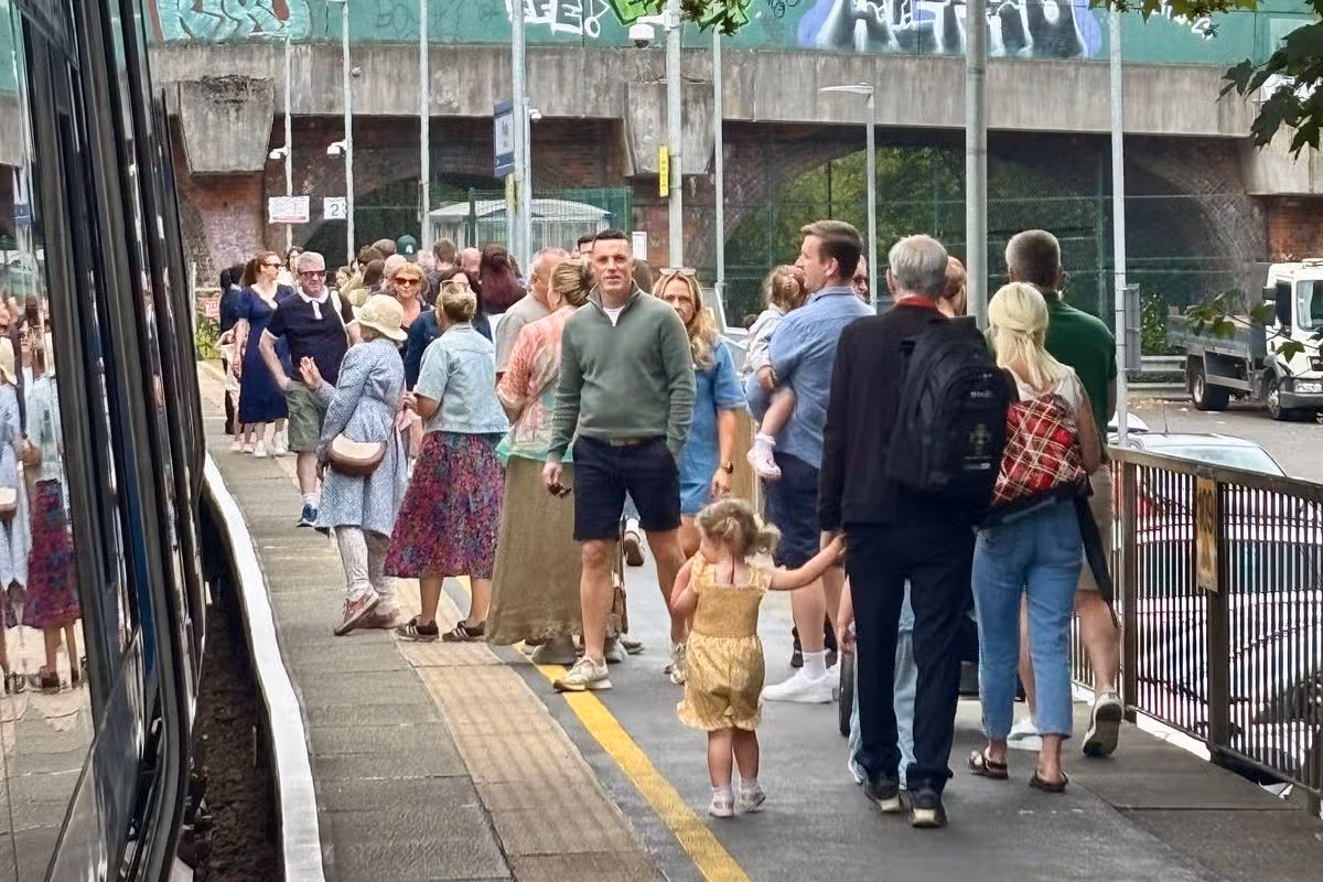 Crowds waiting to board a train to the Fleadh at Finaghy station