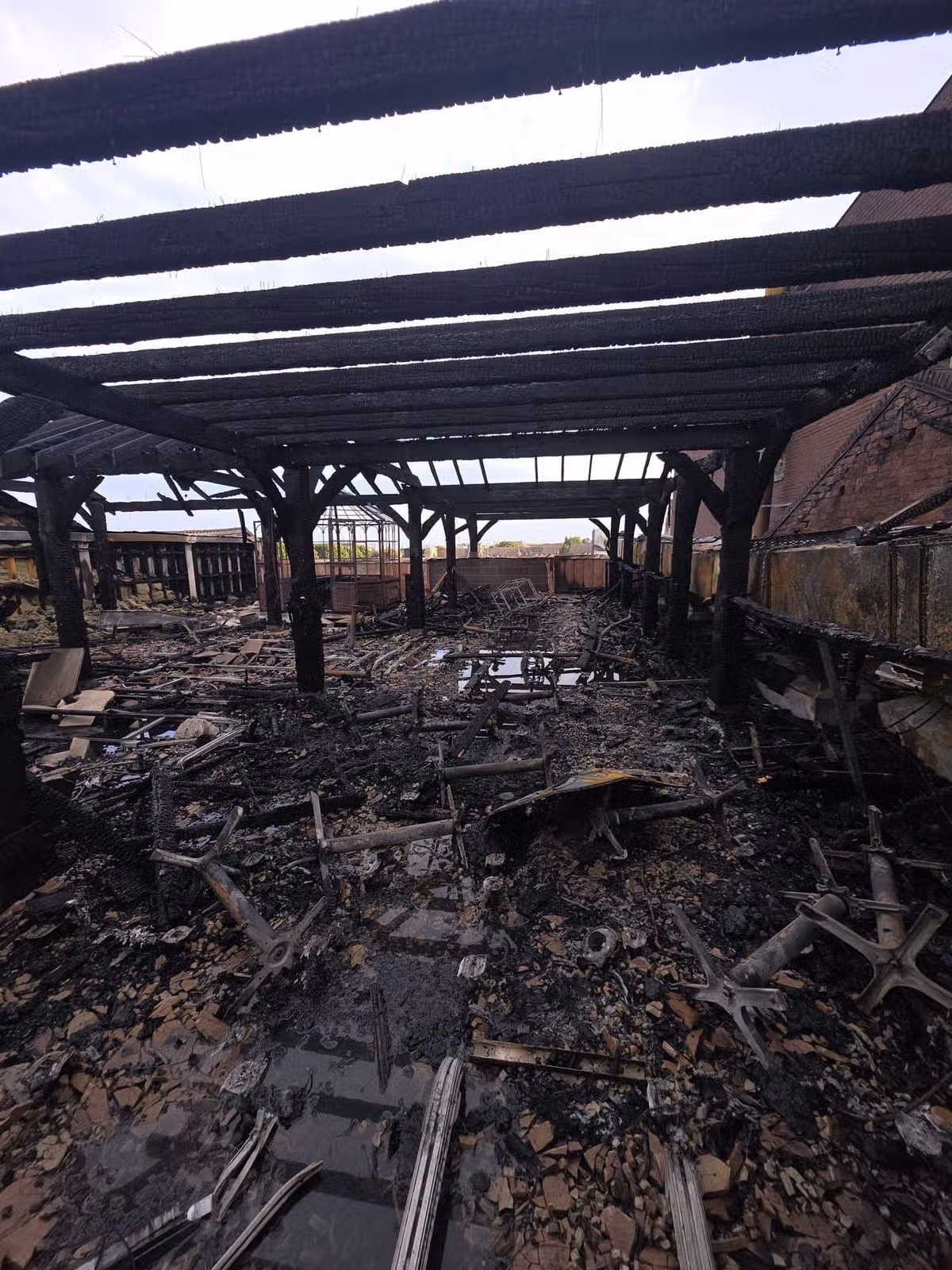 The effects of the fire on Blackstock Market rooftop