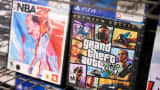 NBA 2K22 and Grand Theft Auto 5 by Take-Two Interactive Software are seen for sale in a store in New York City on Feb. 7, 2022.