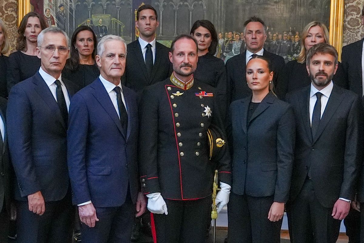 King Haakon VIII and Crown Princess Ingrid Alexandra joined by Norwegian government ministers during an extraordinary council of state at the Royal Palace.