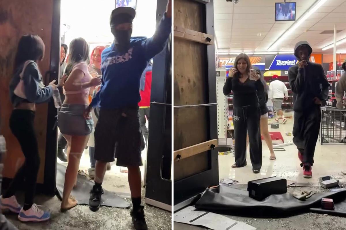 Moment large gang of masked thugs ransack California store -- for second time in a day
