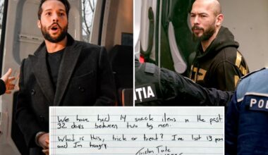 Andrew Tate, Tristan Tate brothers whine about jail in handwritten note to lawyer