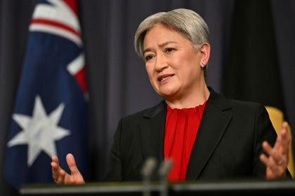 Australian Foreign Minister Penny Wong speaks to the media at Parliament House in Canberra, Australia, on Thursday. Credit: Lukas Coch/ AAP Image via AP Australian Foreign Minister Penny Wong speaks to the media at Parliament House in Canberra, Australia, on Thursday.