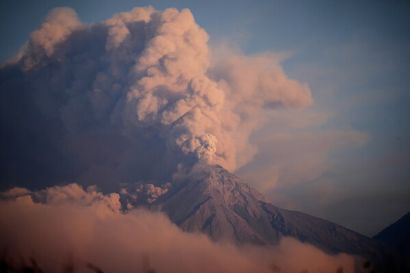 The "Volcan de Fuego," or Volcano of Fire, blows a cloud of ash seen from Palin, Guatemala, on March 10, 2025. (AP Photo/Moises Castillo, File)