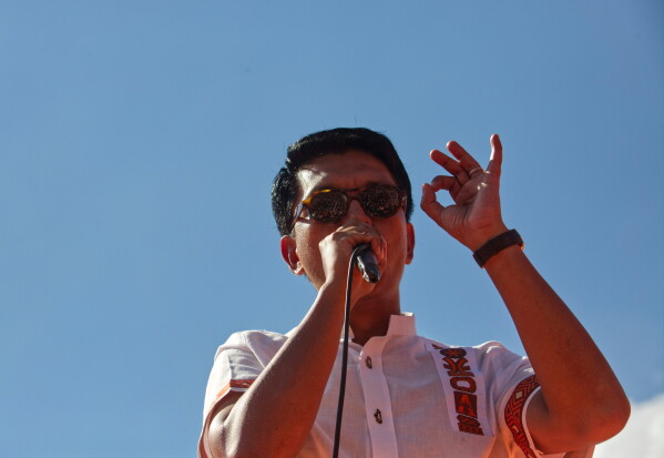President, Andry Rajoelina, addresses supporters at an election rally in Antananarivo, Sunday Nov. 12, 2023. (AP Photo/Alexander Joe, File)