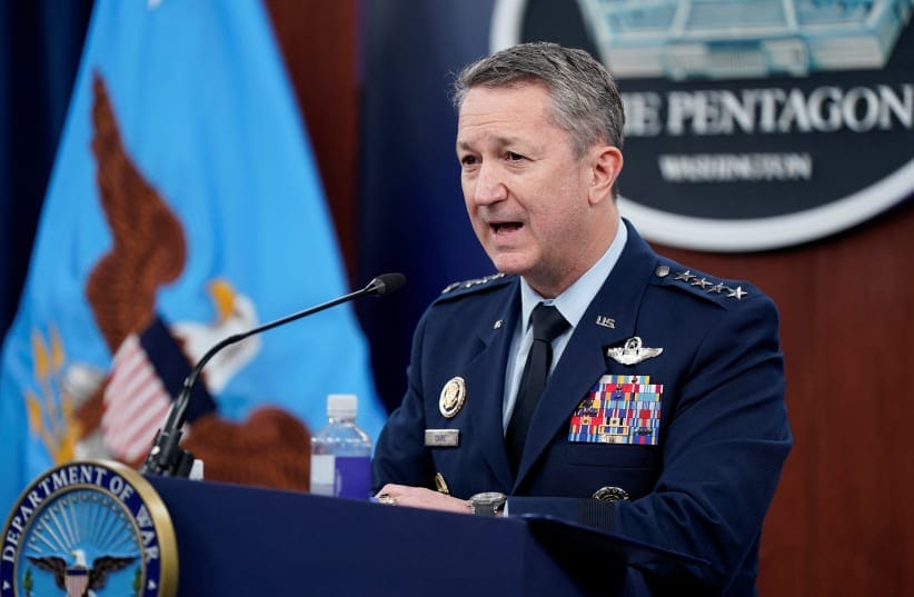 Chairman of the Joint Chiefs of Staff General Dan Caine holds a briefing amid the US-Israeli conflict with Iran, at the Pentagon in Washington, March 2, 2026.