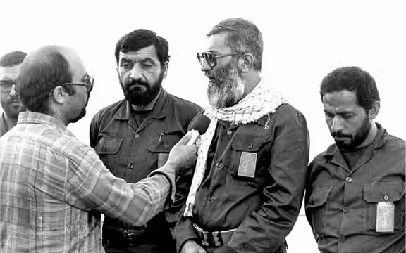 Mohsen Rezaei (second from left) alongside Ali Khamenei (center) during the Iran-Iraq War. 