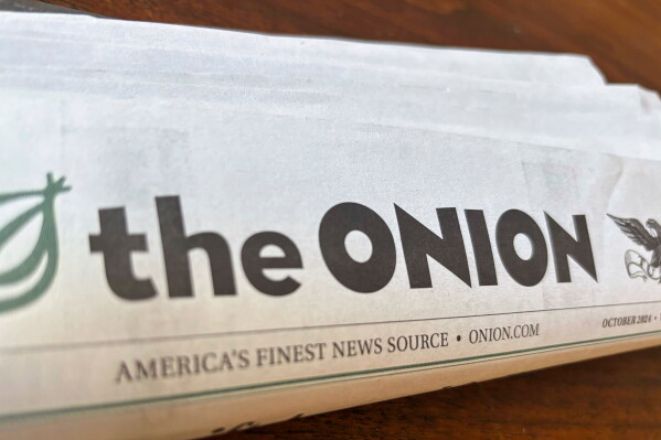 A copy of the satirical outlet The Onion is seen Nov. 14, 2024, in Little Rock, Ark. (AP Photo/Jill Bleed, File)