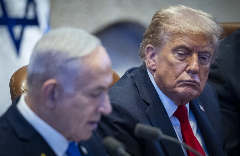 Prime Minister Benjamin Netanyahu speaks during a special plenum session in honor of US President Donald Trump at the Knesset, in Jerusalem, October 13, 2025