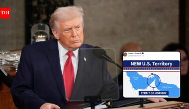 Trump shares image calling Hormuz 'new US territory'; Iran says strait 'closed'