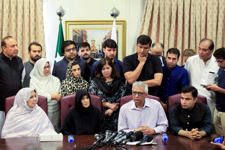 Faisal Sultan, personal physician along with sisters of jailed former Prime Minister Imran Khan addresses a press conference, in Islamabad, Pakistan, August 21, 2026 [Akhtar Soomro/Reuters]