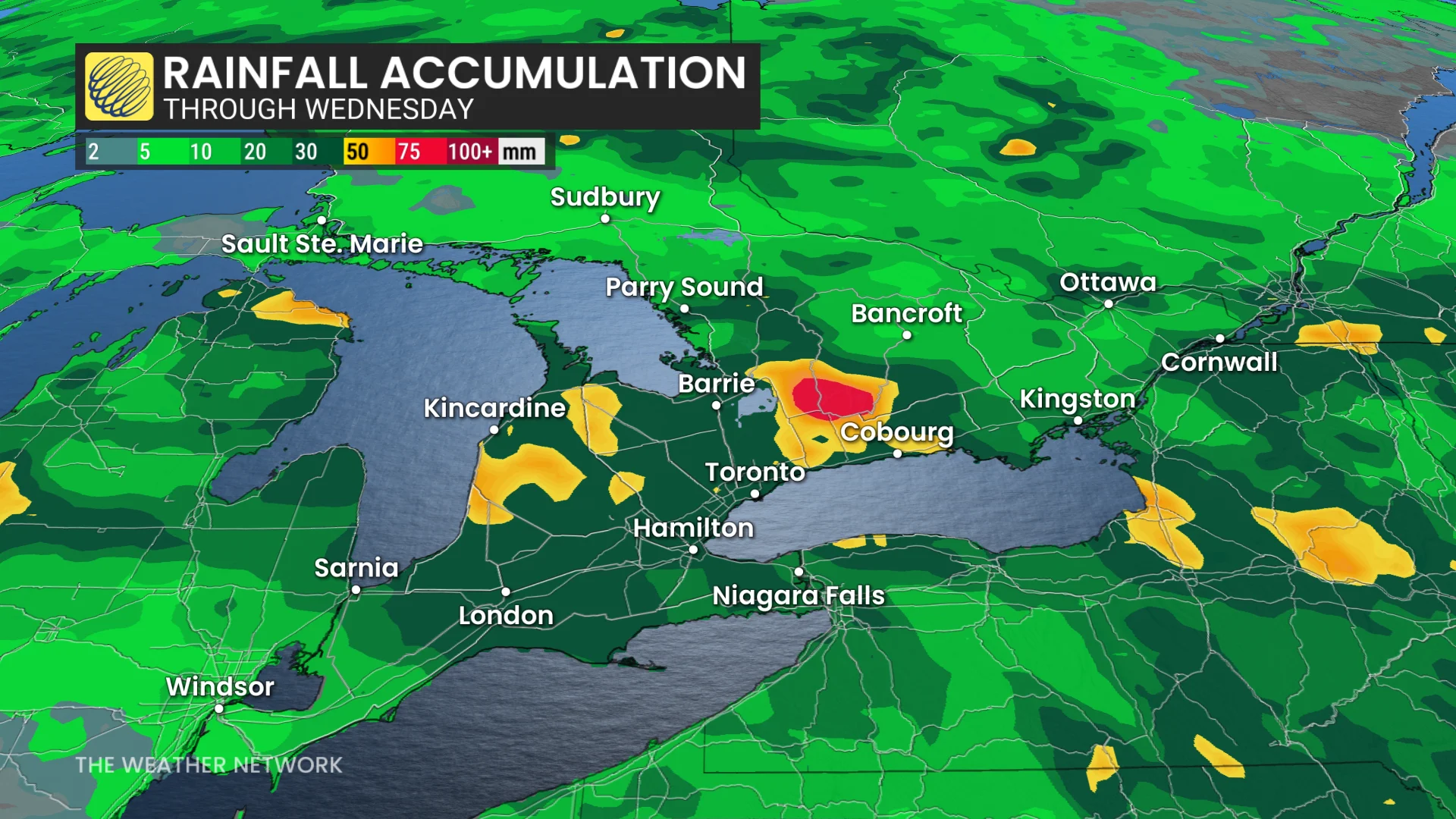 Ontario rainfall accumulation through Wednesday