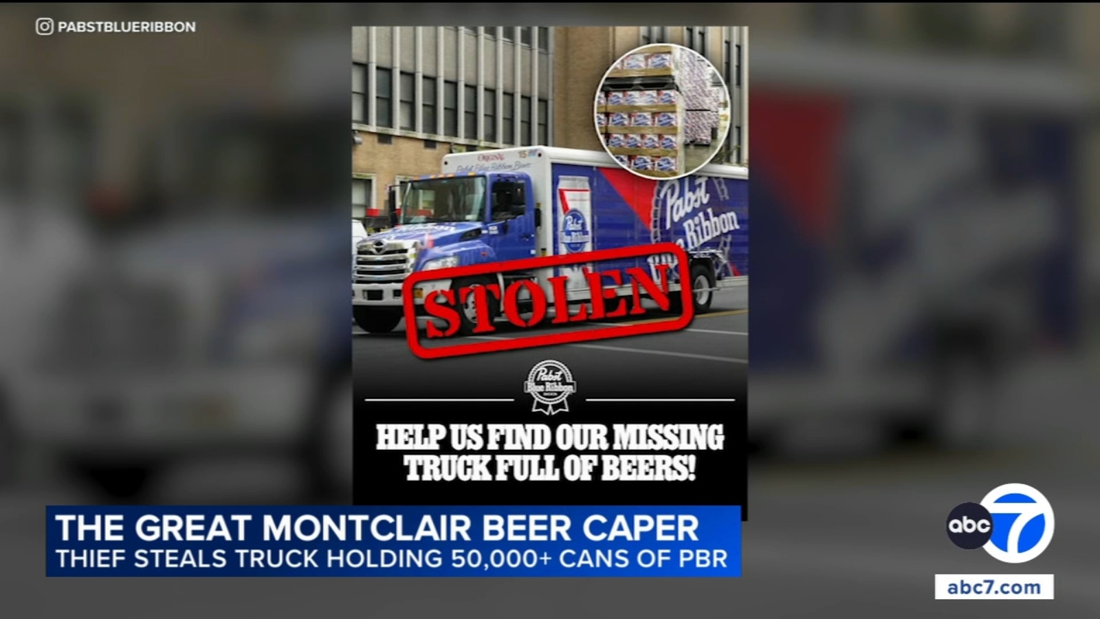 Truck loaded with 40k pounds of Pabst Blue Ribbon beer stolen in Montclair; company sets deadline for 'no-questions-asked' return