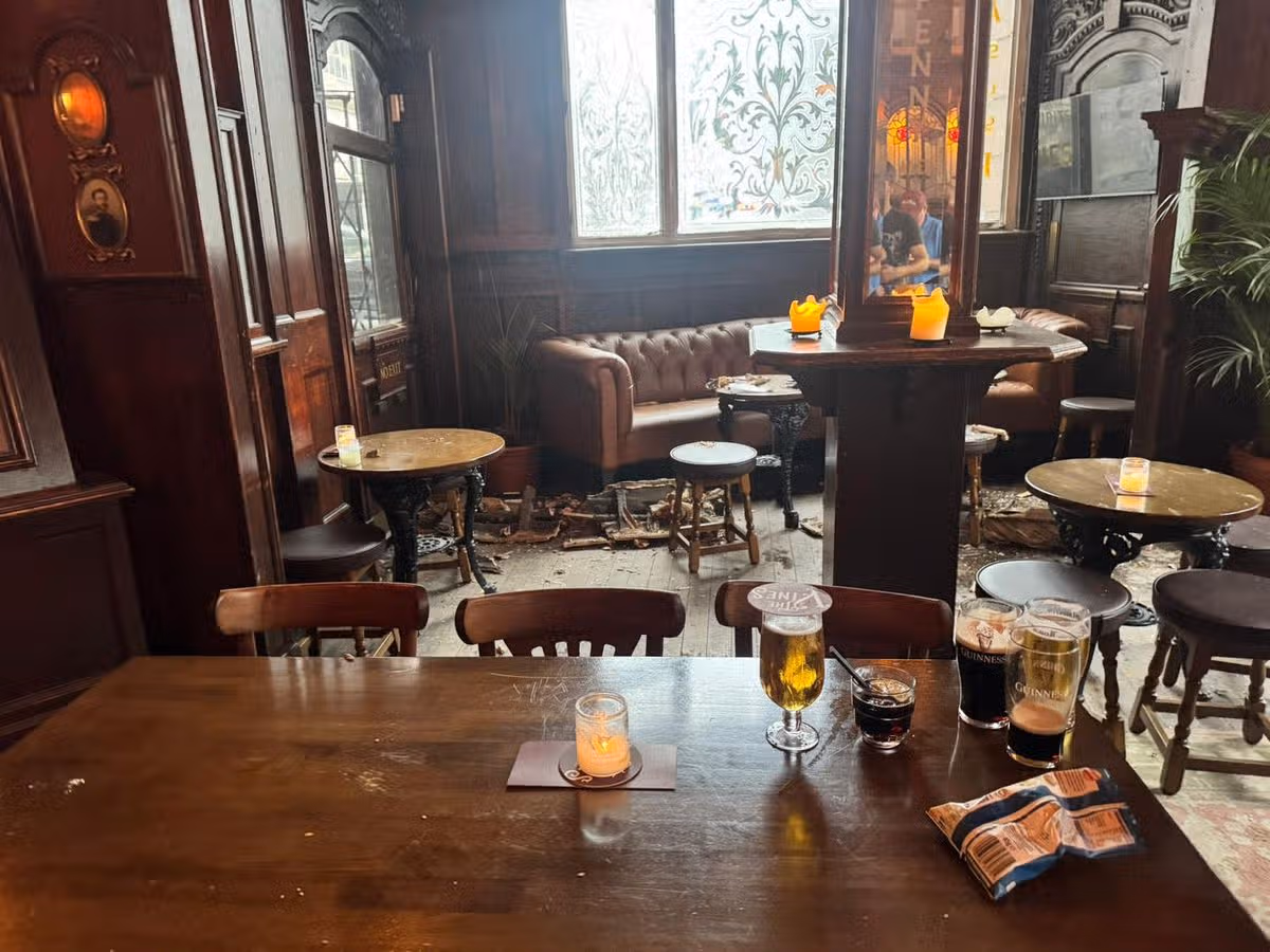 Part of the ceiling collapsed in The Vines pub on Lime Street