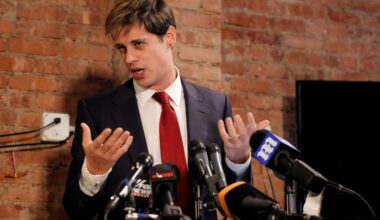 Milo Yiannopoulos addresses the media during a news conference in New York