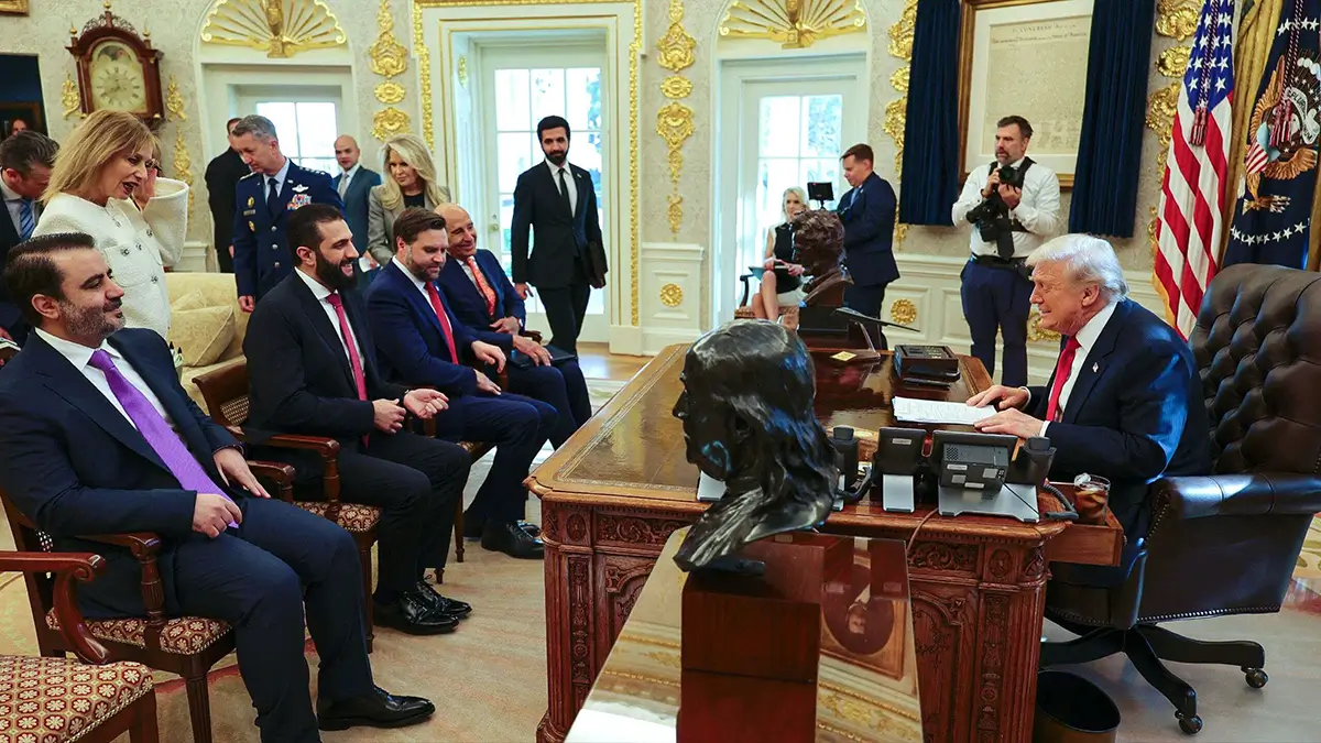 Syrian President Ahmed al-Sharaa with US President Donald Trump at the White House on 10 November 2025 for unprecedented talks - PHOTO/ SANA