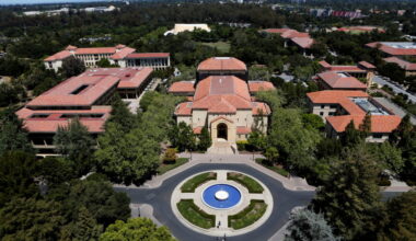 Stanford University's campus is seen from atop Hoover Tower in Stanford, California