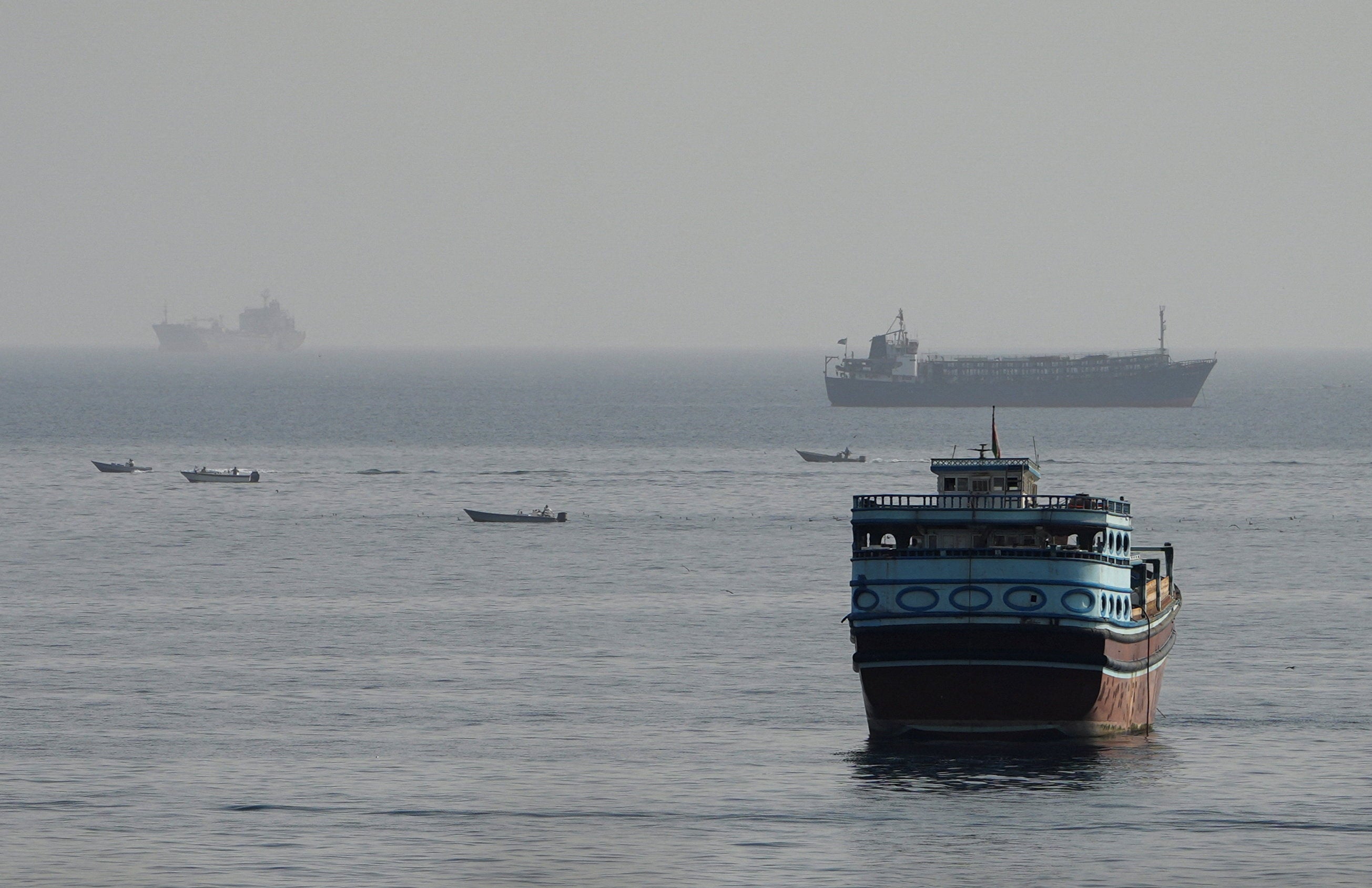 Vessels in the Strait of Hormuz, as seen from Musandam, Oman, on 3 August