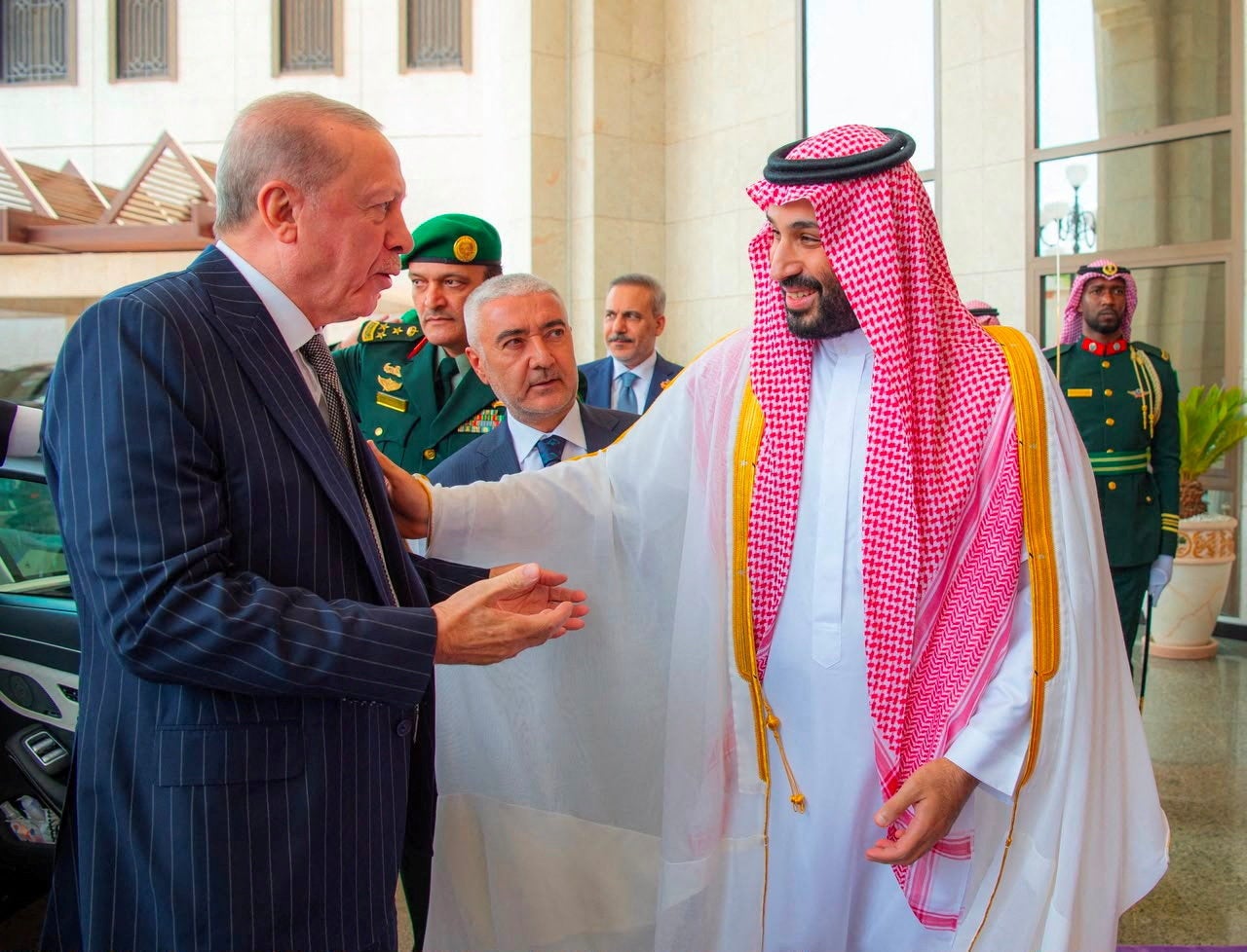 Turkish President Tayyip Erdogan is received by Saudi Crown Prince Mohammed bin Salman, ahead of the expected signing of a defence deal between Saudi Arabia, Pakistan and Turkey, in Mecca, Saudi Arabia, 7 August 2026.
