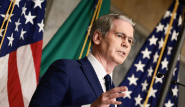 U.S. Treasury Secretary Scott Bessent speaks outlines further sanctions against Iran, at the Treasury Department in Washin...