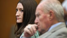 Lindsay Clancy watches jurors as they enter the courtroom to start their second day of deliberations on Friday, August 28, 2026, in Plymouth Superior Court.