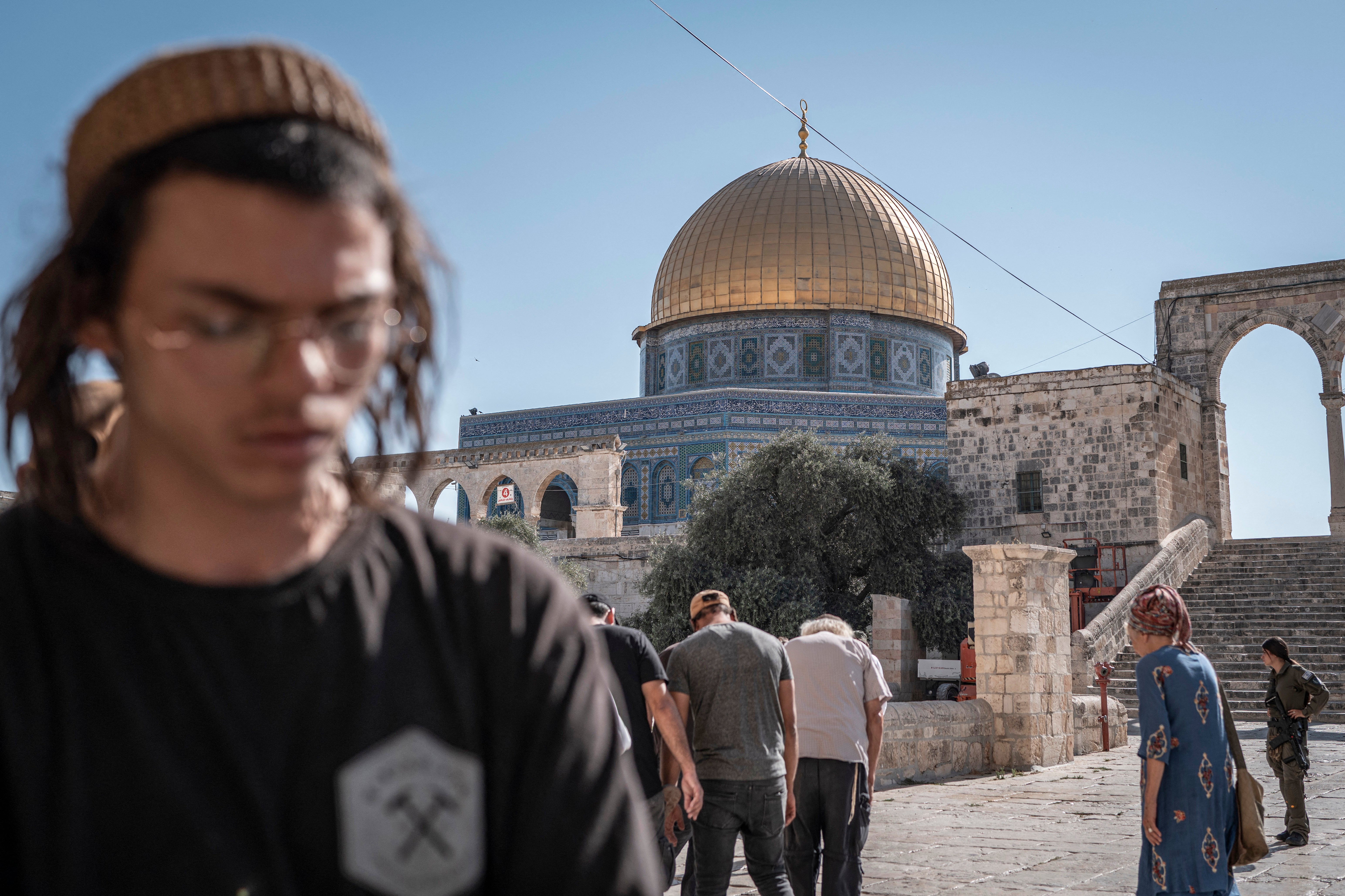 Israelis are seen at Al-Aqsa Mosque compound during the day of Tisha B'Av (the ninth day of Av)