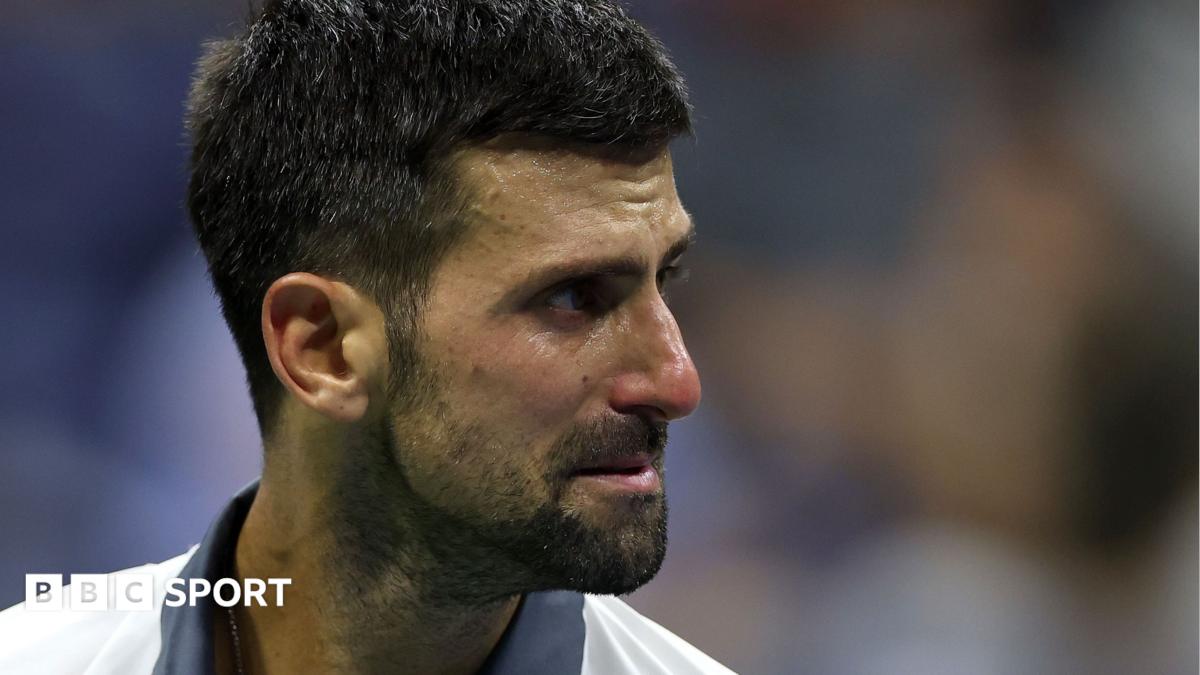 Novak Djokovic cries during his US Open defeat by Mariano Navone