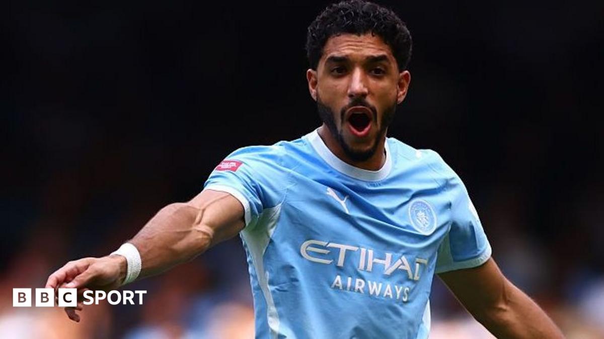 Omar Marmoush shouts and points while playing for Manchester City
