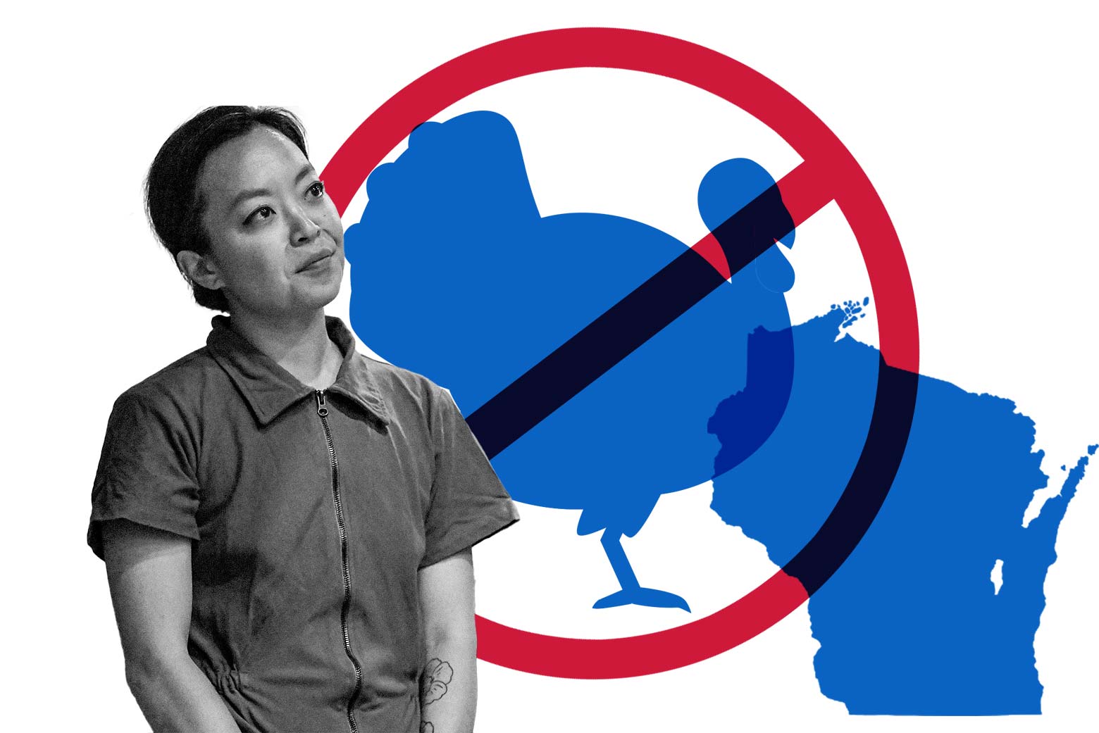 Francesca Hong and a No Turkeys sign.