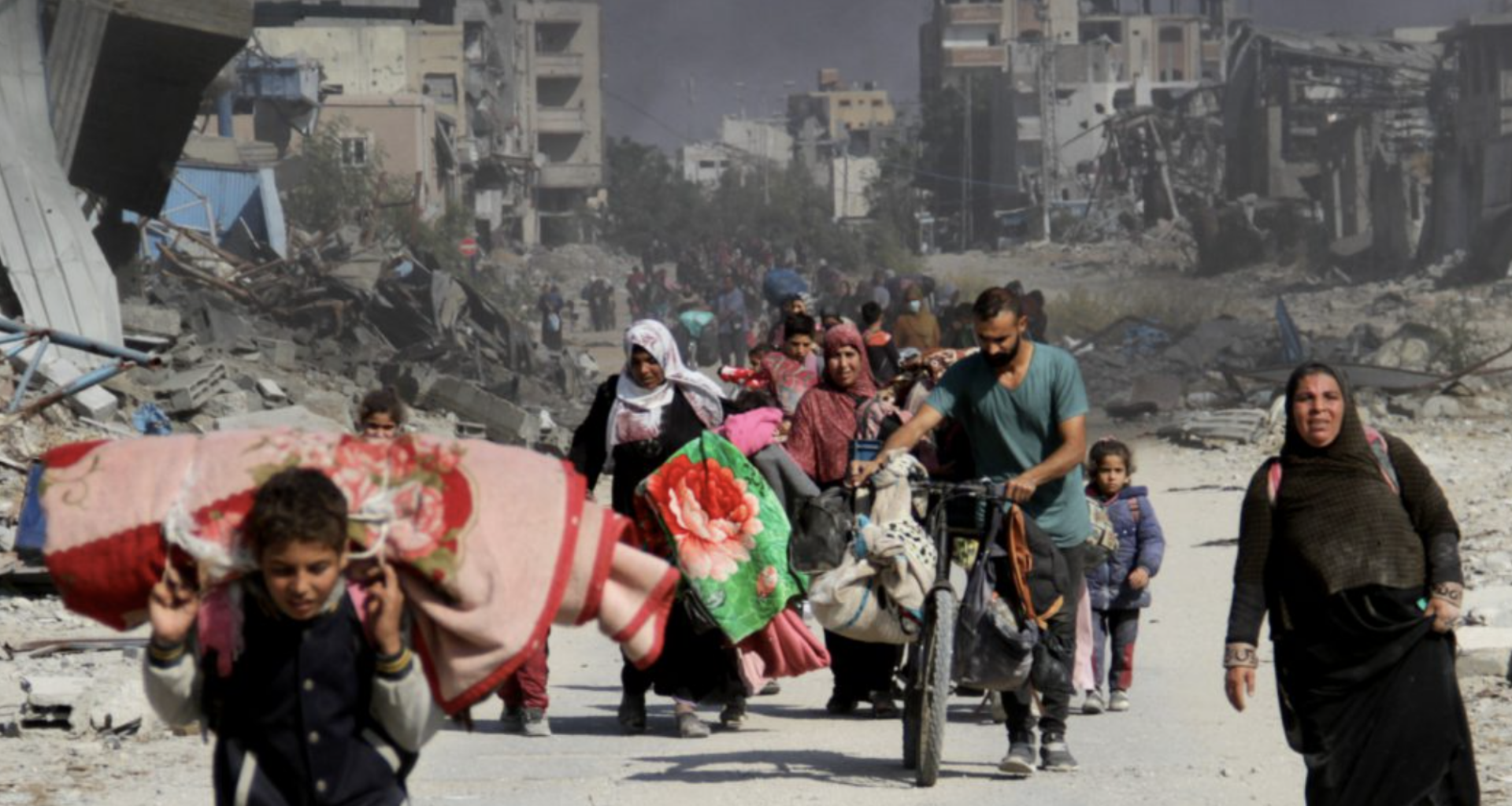 People fleeing destruction in Gaza.