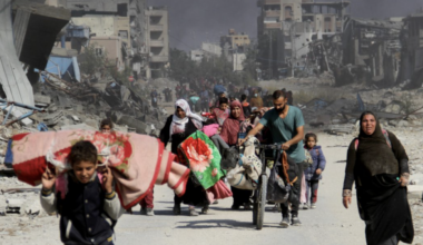 People fleeing destruction in Gaza.